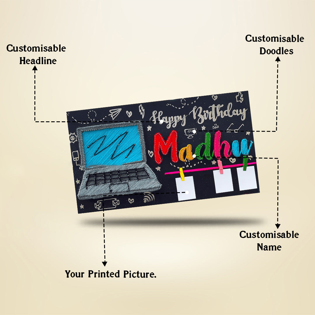 Tech-Tastic Wishes: Laptop-Inspired Birthday String Art