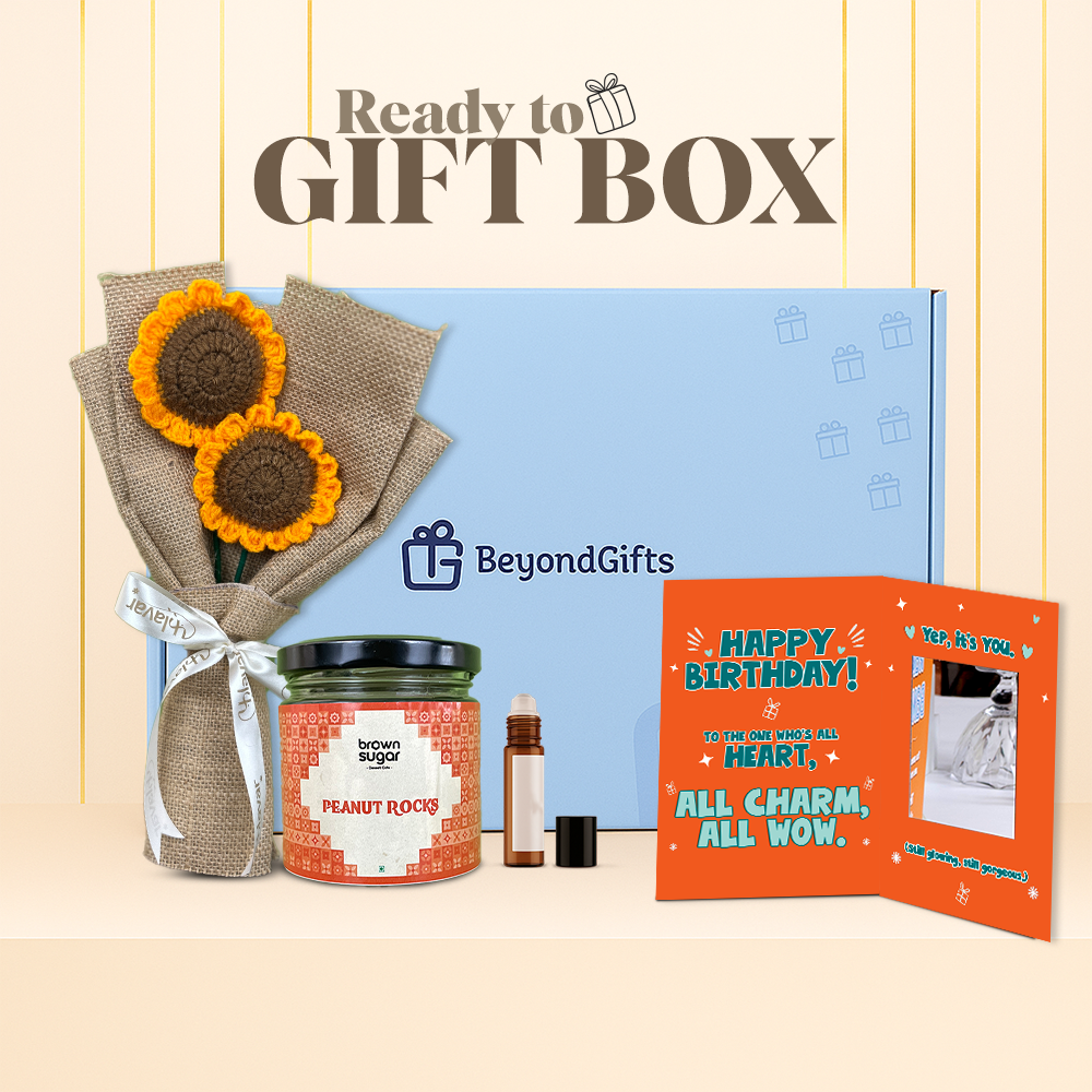 Birthday Surprise Box – Handmade Flowers, Chocolate & Card