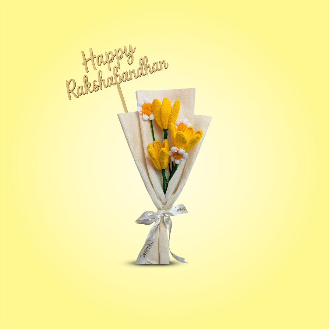 Yellow Crochet Tulip & Daisy Bouquet