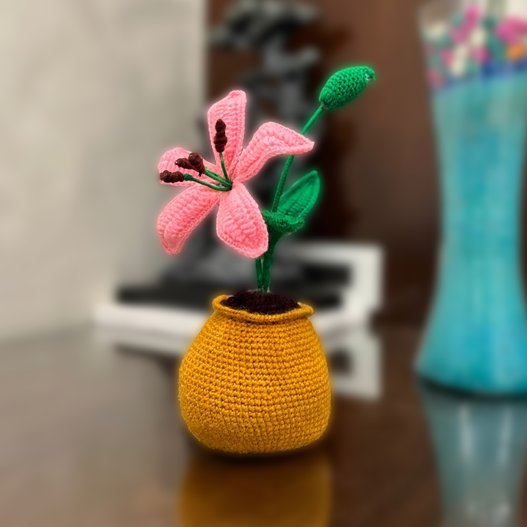 Tabletop Pink Lily – Handmade Crochet Decor