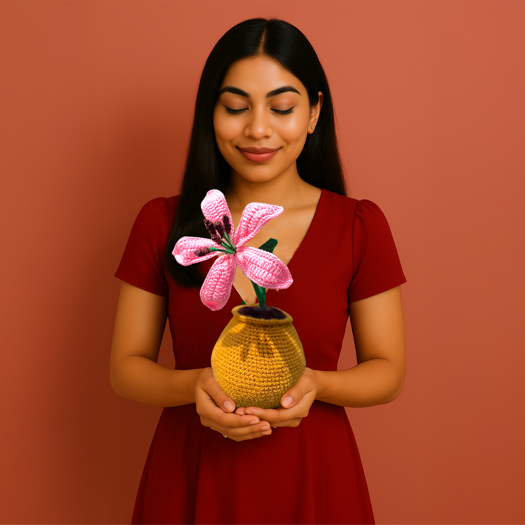 Tabletop Pink Lily – Handmade Crochet Decor