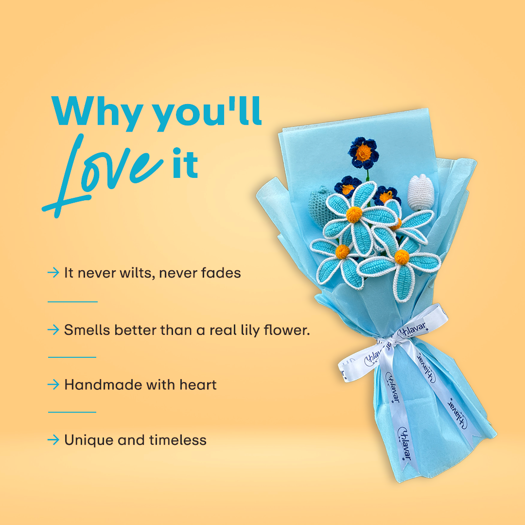 Blue Crochet Lily Bouquet