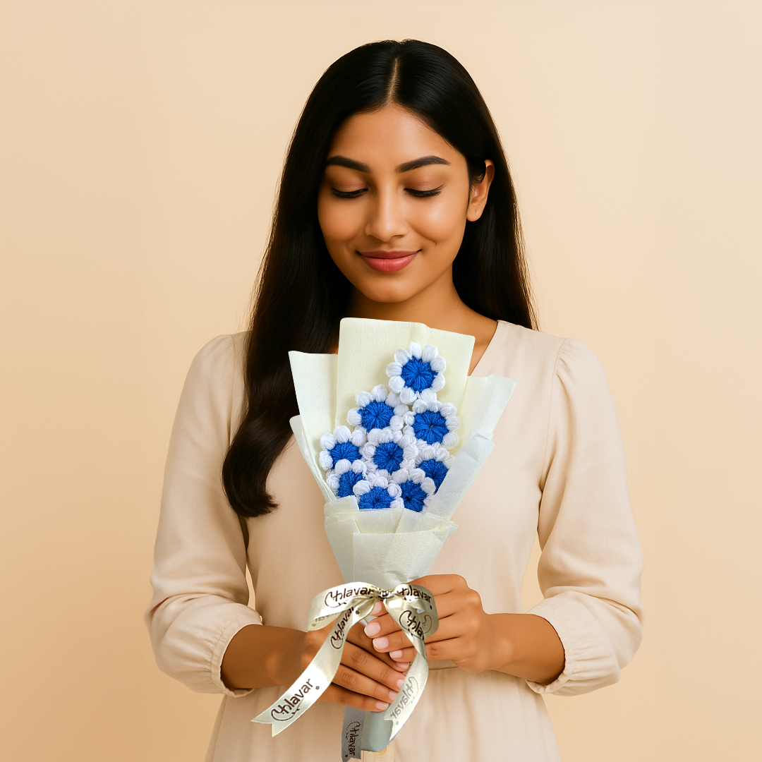 Blue Bliss Crochet Bouquet