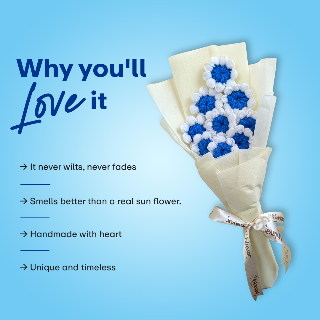 Blue Bliss Crochet Bouquet