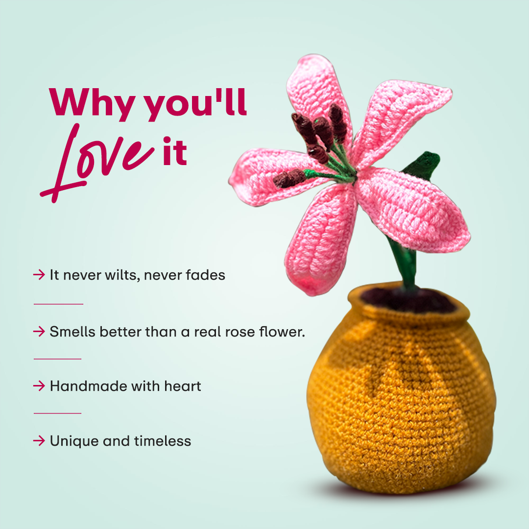 Tabletop Pink Lily – Handmade Crochet Decor