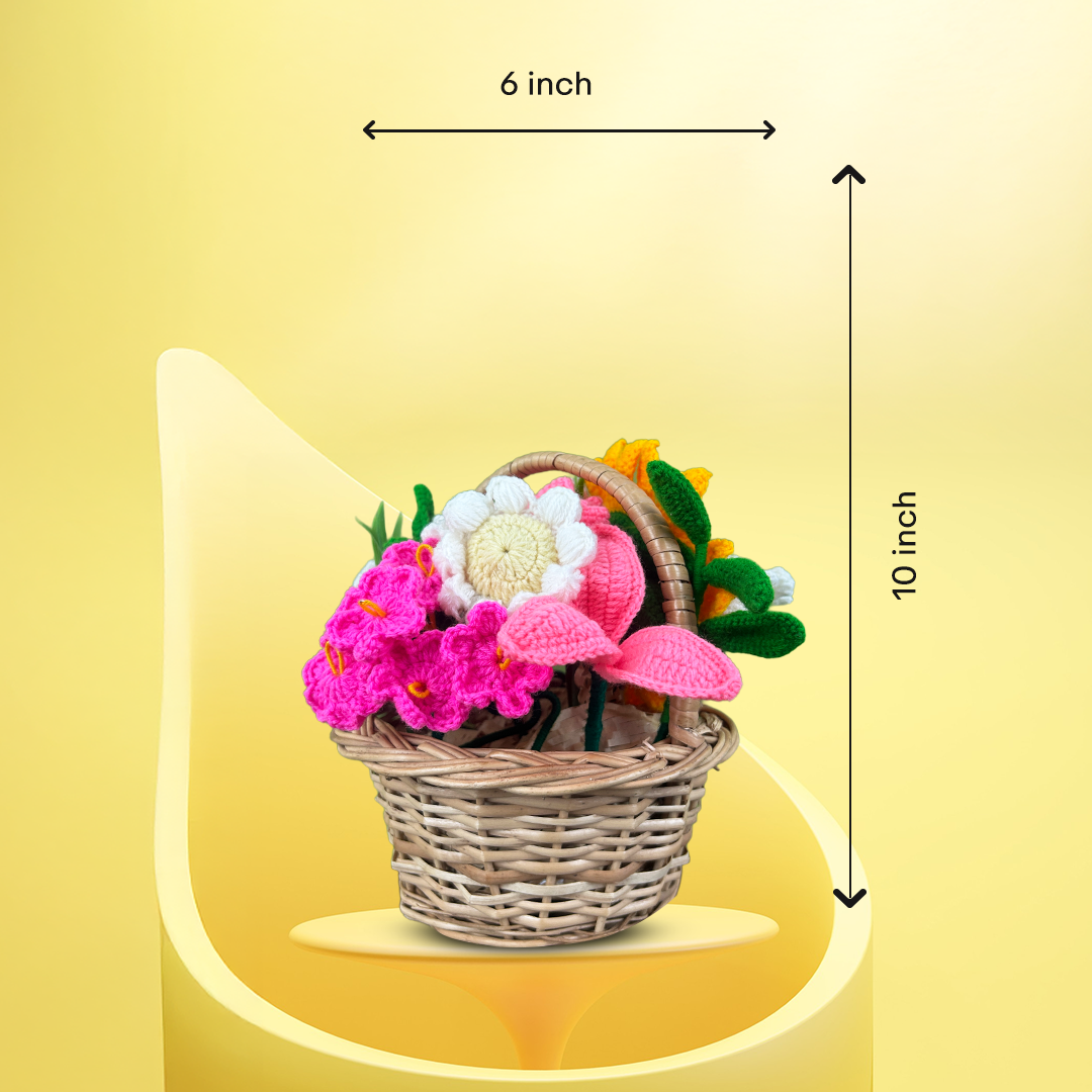 Sunshine Basket – With Crochet Sunflower & Mixed Flowers
