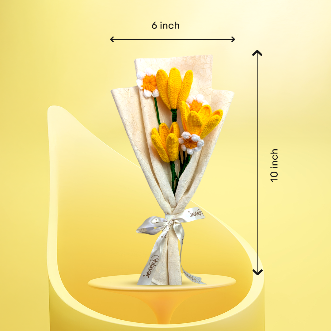 Yellow Crochet Tulip & Daisy Bouquet