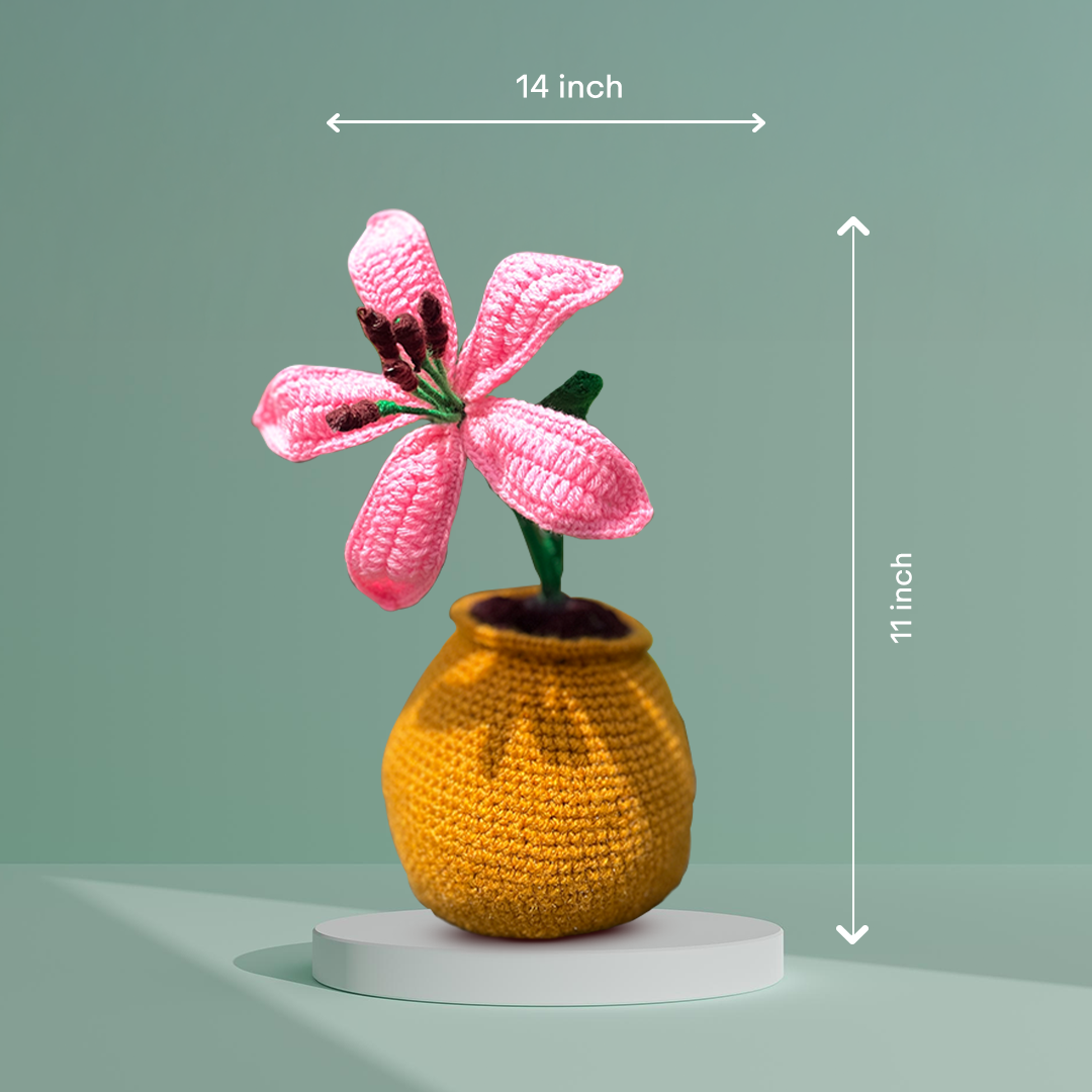 Tabletop Pink Lily – Handmade Crochet Decor