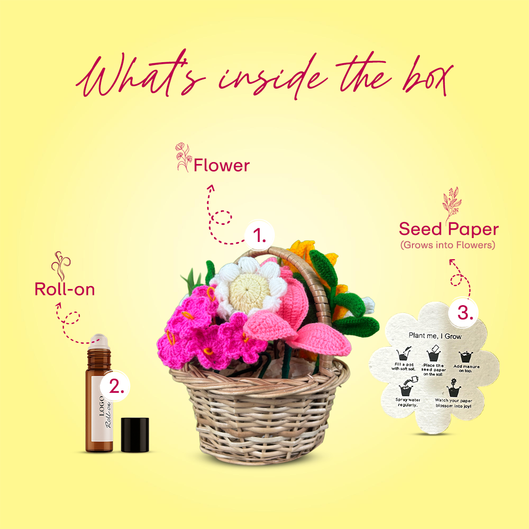 Sunshine Basket – With Crochet Sunflower & Mixed Flowers