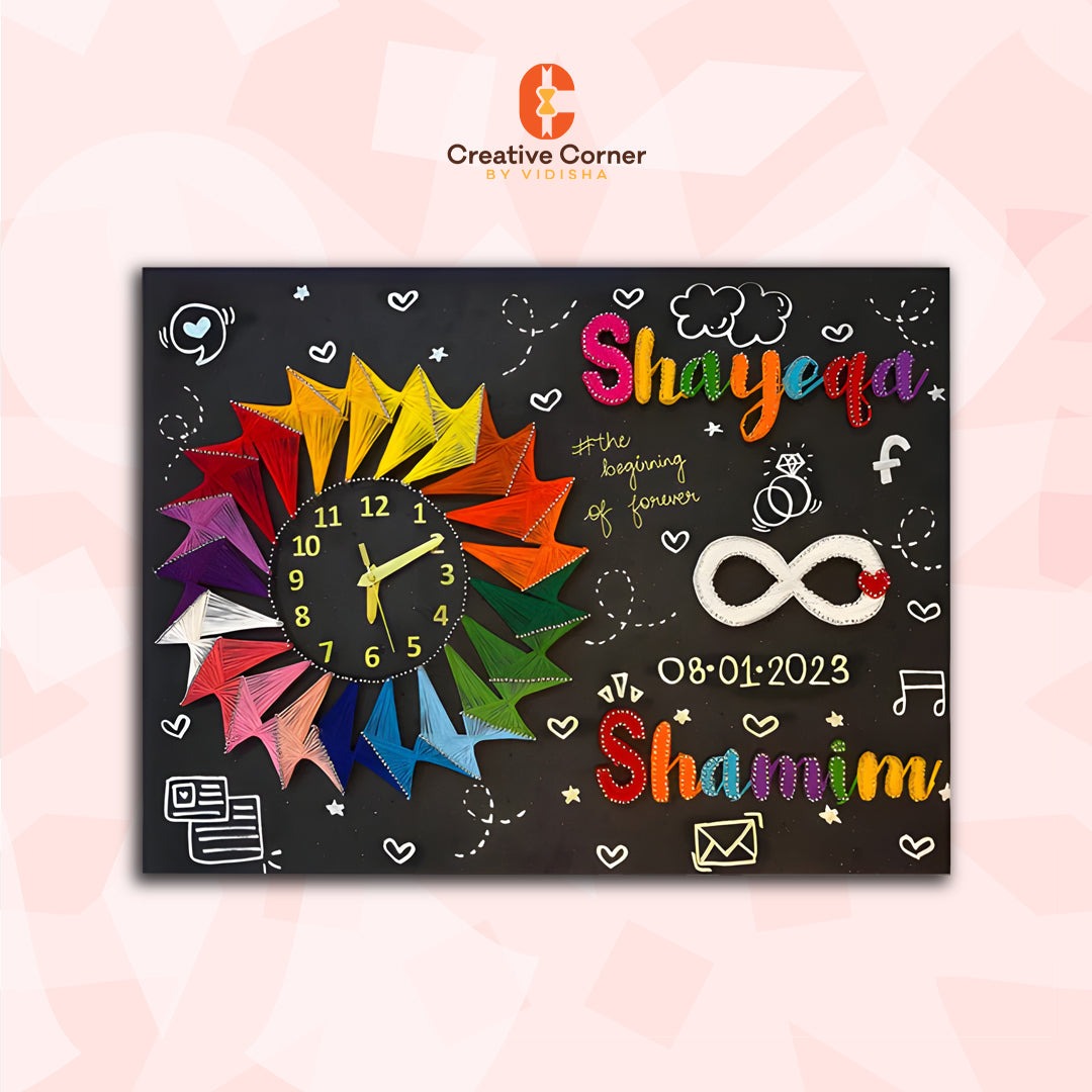 Couple Names String Art with a Timeless Clock