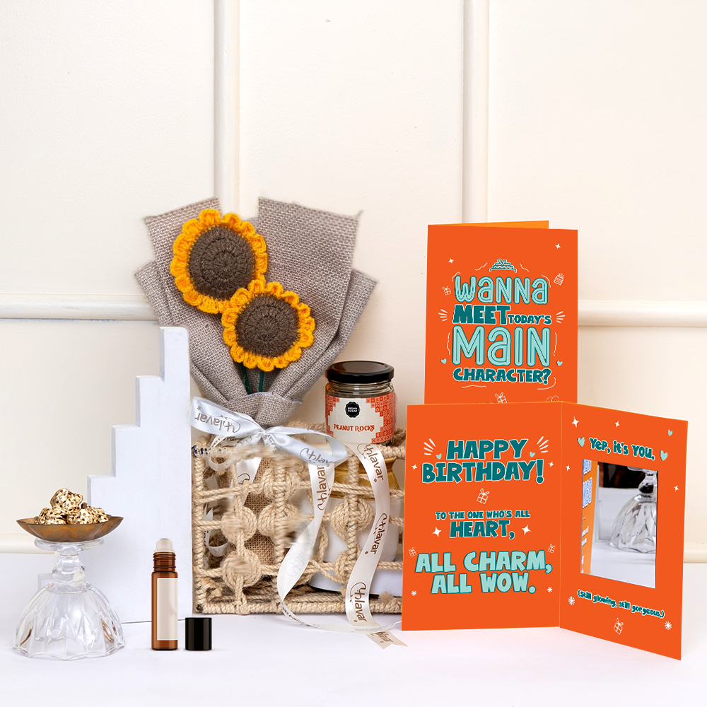 Birthday Surprise Box – Handmade Flowers, Chocolate & Card