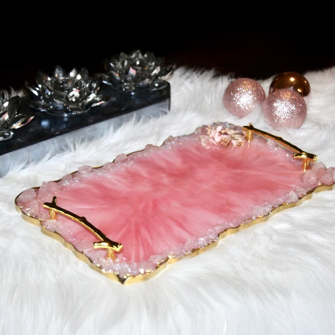 Resin Tray with Rose Quartz Rim