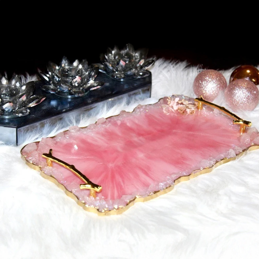 Resin Tray with Rose Quartz Rim