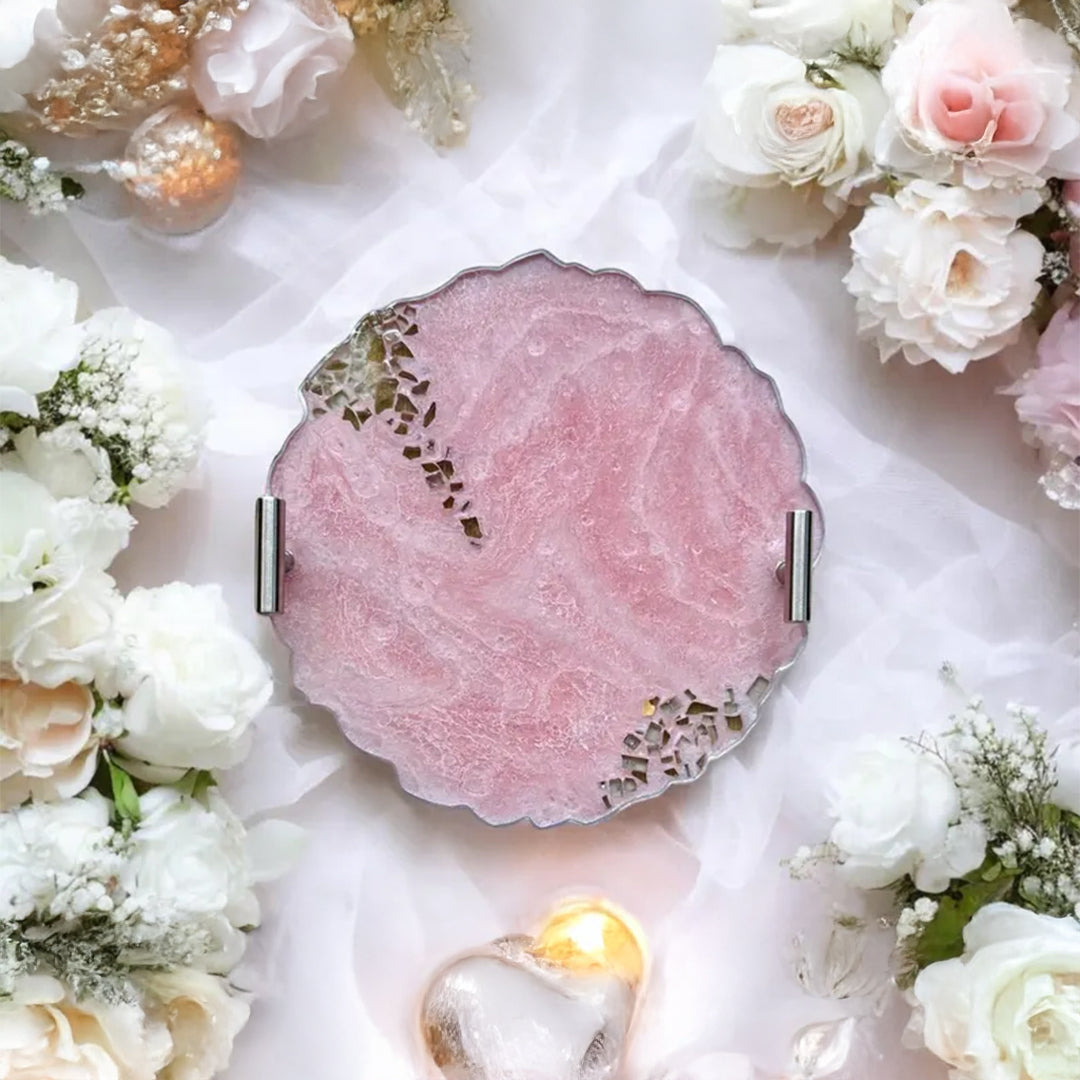 Resin Tray with Rose Quartz Rim