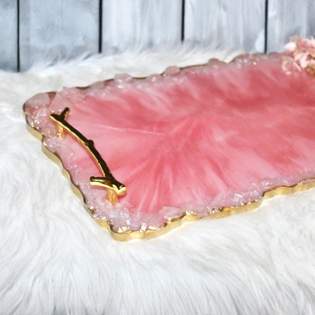 Resin Tray with Rose Quartz Rim