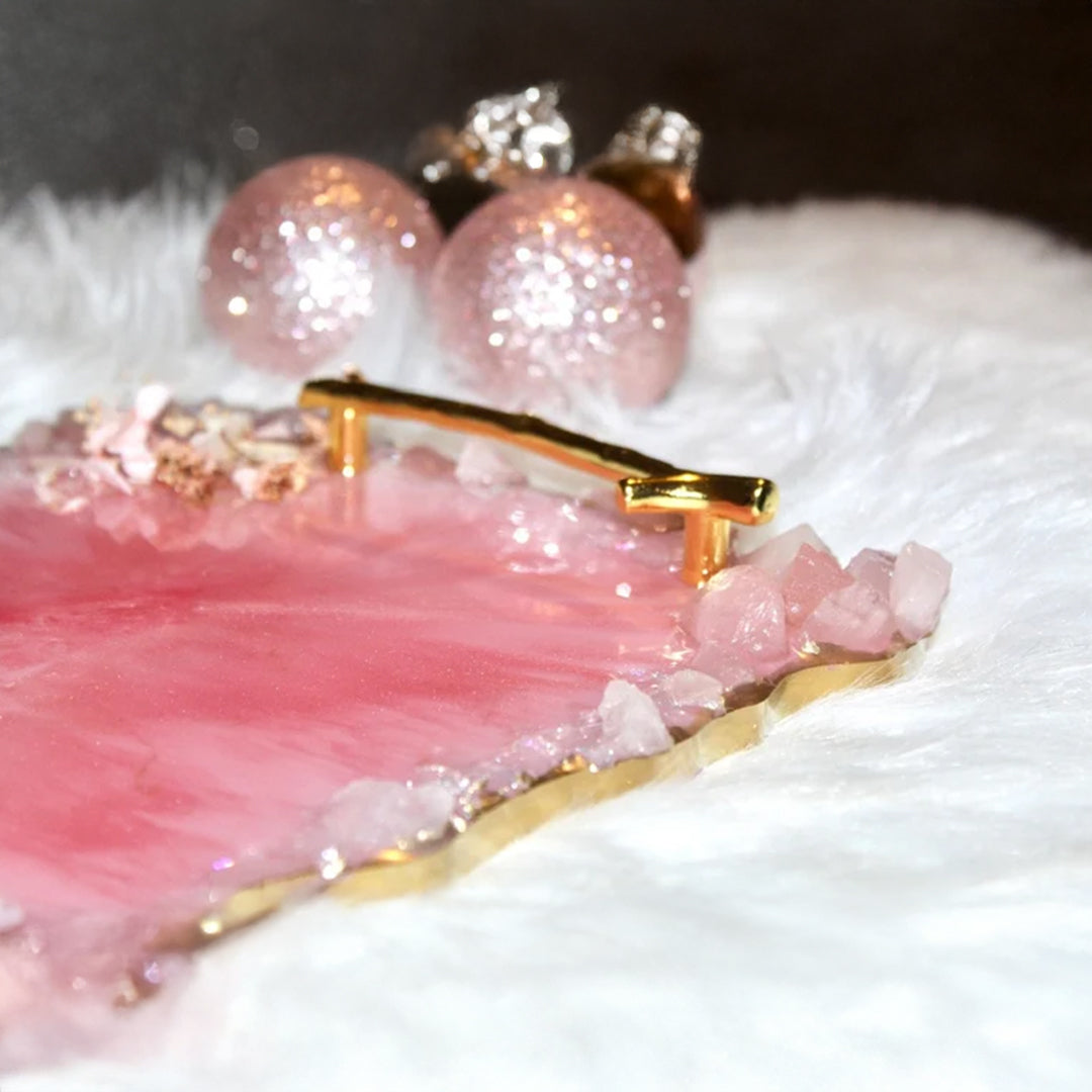 Resin Tray with Rose Quartz Rim