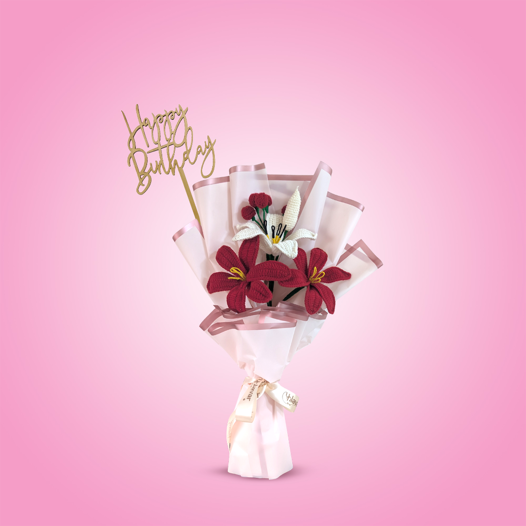 Red & White Crochet Lily Bouquet