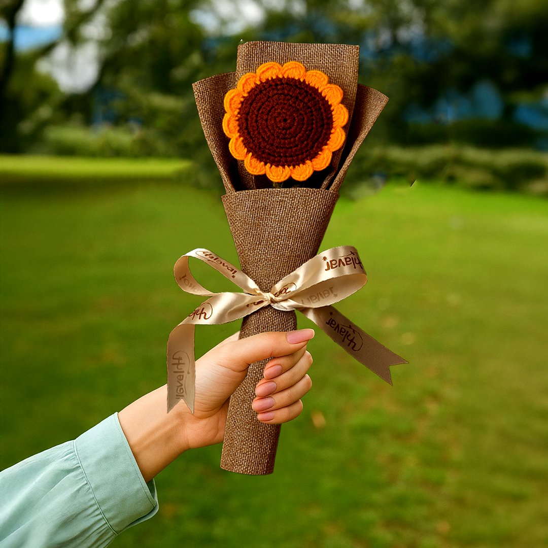 Single Sunflower Crochet Bouquet