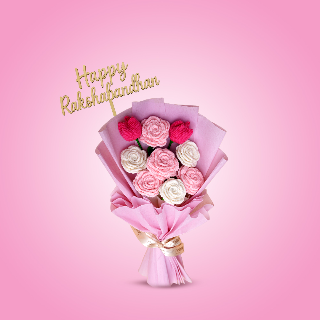 Pink & White Crochet Roses with Tulips