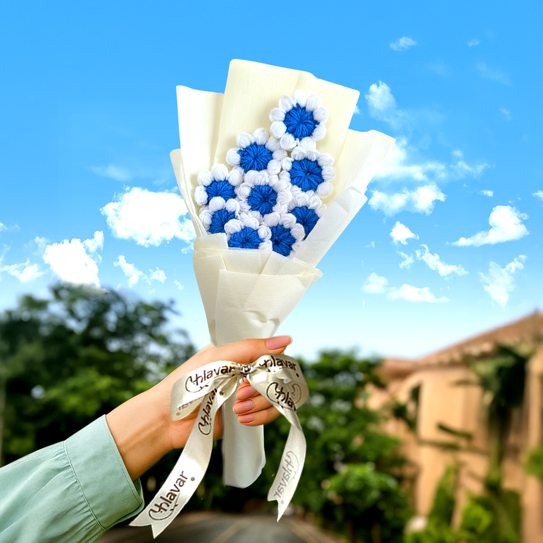 Blue Bliss Crochet Bouquet
