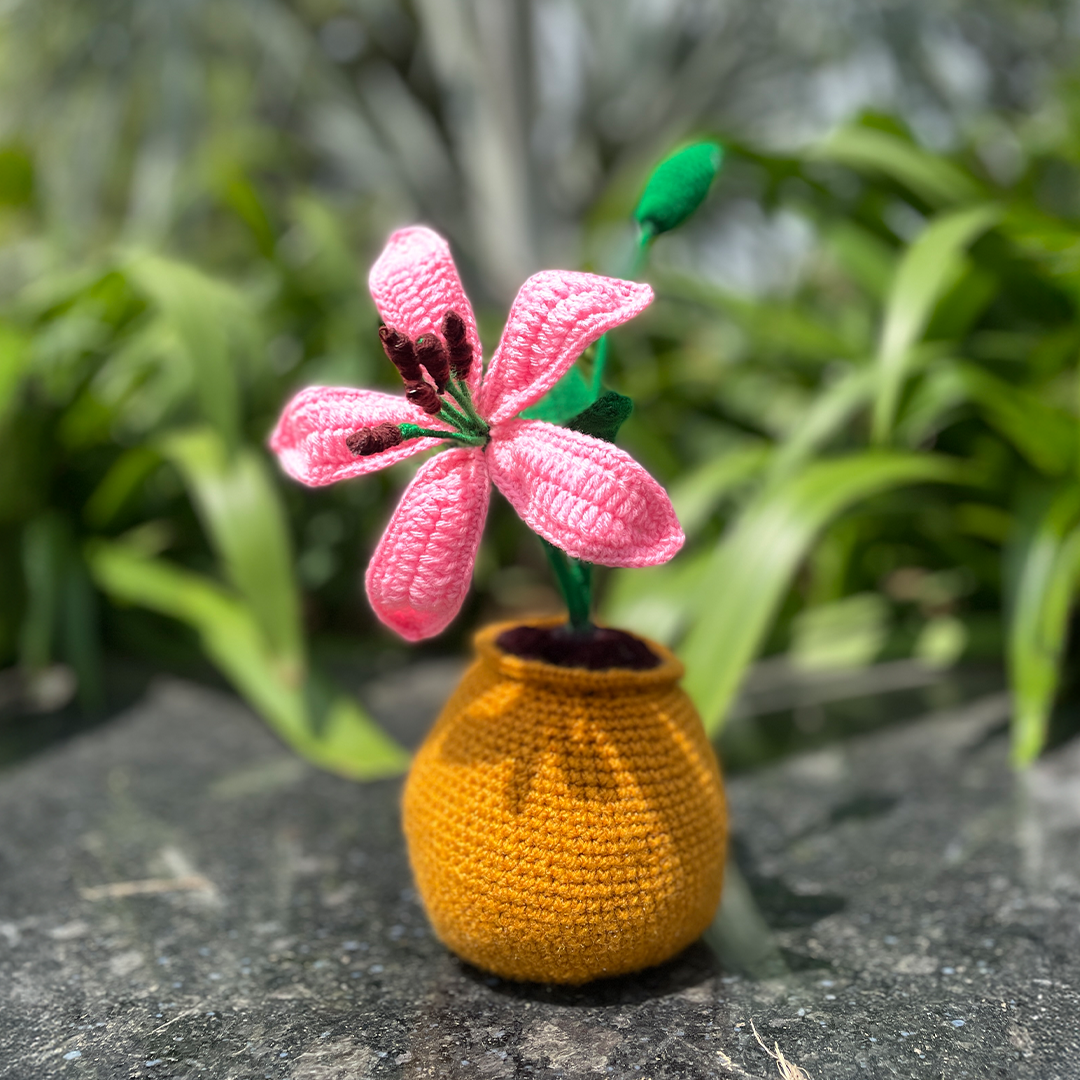 Tabletop Pink Lily – Handmade Crochet Decor