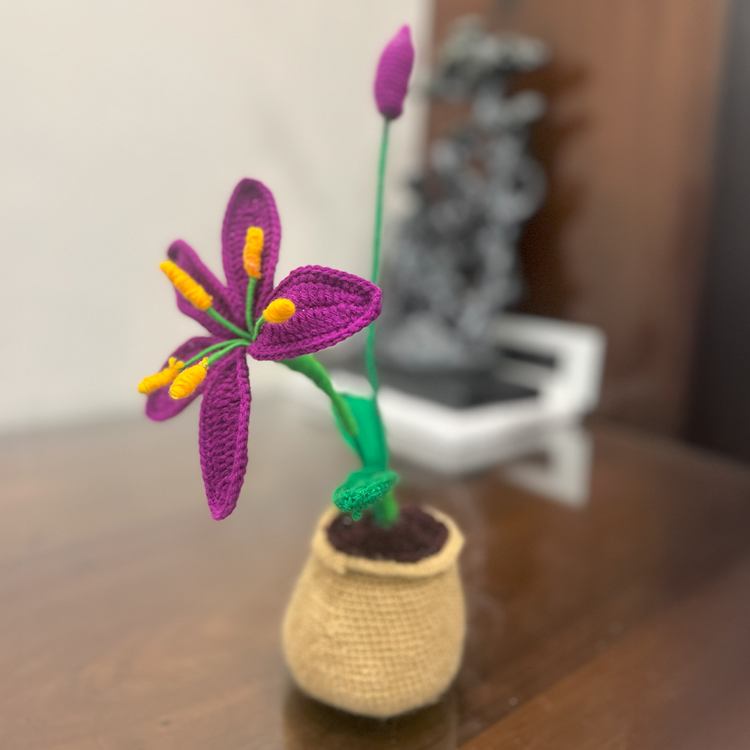 Tabletop Purple Lily – Handmade Crochet Decor