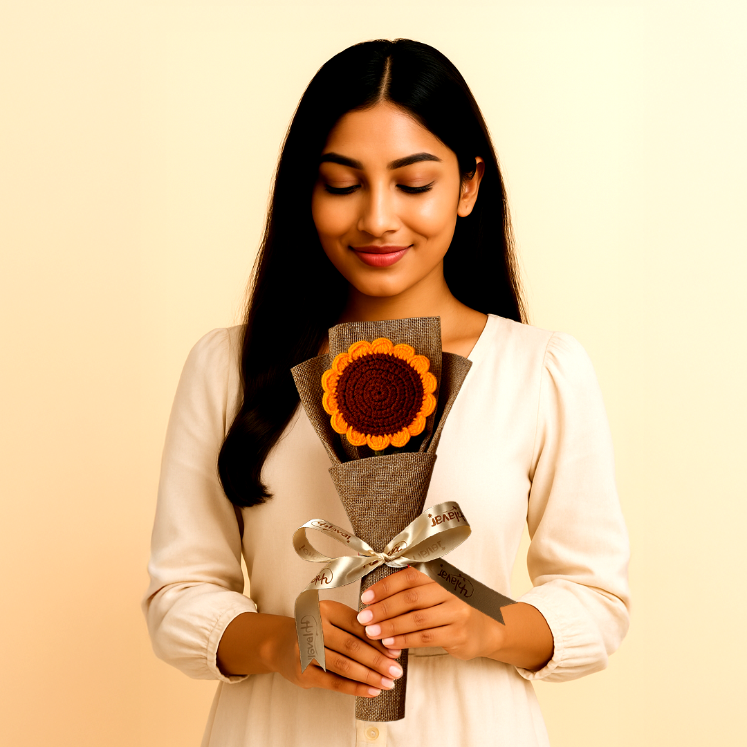 Single Sunflower Crochet Bouquet
