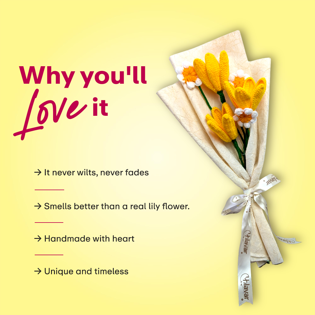 Yellow Crochet Tulip & Daisy Bouquet