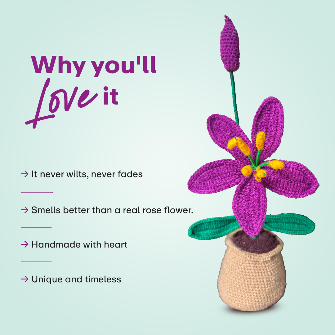 Tabletop Purple Lily – Handmade Crochet Decor